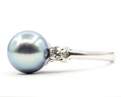 Tahitian Pearl and Diamond Three-Stone Ring in 14K White Gold