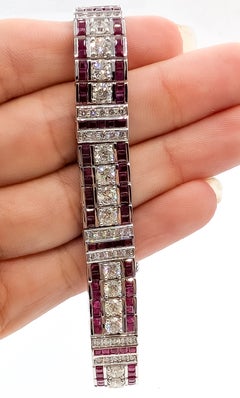 Art Deco Inspired Ruby and Diamond Bracelet in Platinum