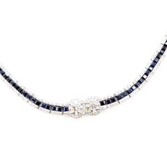 Vom Art-Déco-Stil inspirierte Saphir- und Diamantkette aus Platin