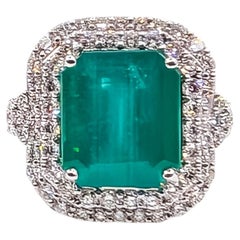 Emerald and Diamond Double Halo Ring in Platinum- GIA 2235644906