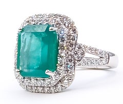 Emerald and Diamond Double Halo Ring in Platinum- GIA 2235644906