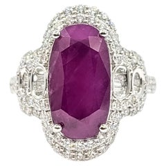 Unheated Ruby and Diamond Double Halo Ring in Platinum- GIA 1232746453