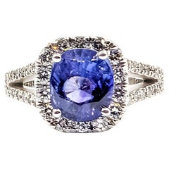 Color-Change Sapphire and Diamond Halo Ring in 900 Platinum- GIA 6237901849