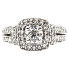 Refined Diamond Halo Ring in 14k White Gold