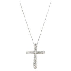 Collier pendentif croix en or blanc 14k avec diamants