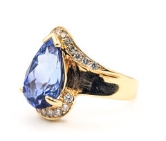 Pear-Shaped Tanzanite and Diamond Bypass Ring in 18K Yellow Gold
