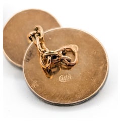 Guilloché Ruby and Diamond Cufflinks in 14K Yellow Gold