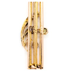 Vintage Tourmaline and Seed Pearl Crescent Brooch in 14K Yellow Gold