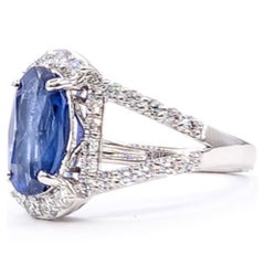 Sapphire and Diamond Halo Split-Shank Ring in Platinum- GIA 2231597246