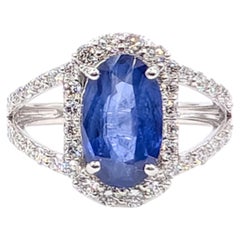 Sapphire and Diamond Halo Split-Shank Ring in Platinum- GIA 2231597246