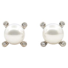 Orecchini a bottone David Yurman con perle d'acqua dolce e diamanti in argento sterling