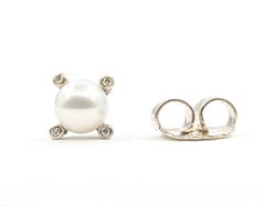 Orecchini a bottone David Yurman con perle d'acqua dolce e diamanti in argento sterling