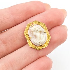 Mid-Century Shell Cameo Brooch in 10k Yellow Gold