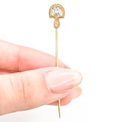 Victorian Wheat-Pattern Seed Pearl & Diamond Stick Pin in 14k Yellow Gold