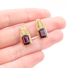 Garnet & Diamond Clip-On Earrings in 18k Yellow Gold