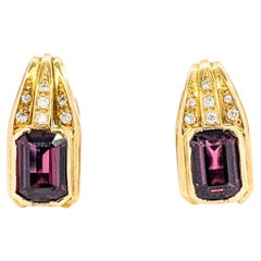 Garnet & Diamond Clip-On Earrings in 18k Yellow Gold