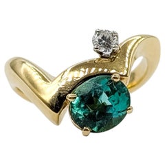 Sculptural Green Tourmaline & Diamond Ring in 18k Yellow Gold