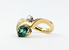 Sculptural Green Tourmaline & Diamond Ring in 18k Yellow Gold