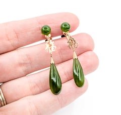 Jade Drop Earrings in 14k Yellow Gold