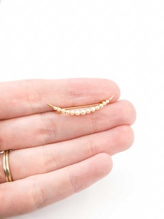 Luminous Seed Pearl Crescent Brooch in 14k Yellow Gold