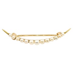 Luminous Seed Pearl Crescent Brooch in 14k Yellow Gold