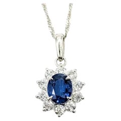 Halo Sapphire & Diamond Pendant in Platinum