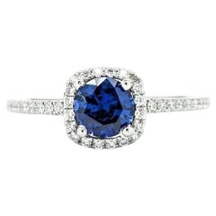 Blue Sapphire & Diamond Ring in 14k White Gold