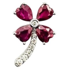 Ruby & Diamond Flower Pendant in 14k White Gold
