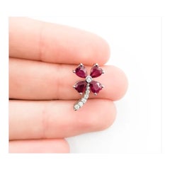 Ruby & Diamond Flower Pendant in 14k White Gold