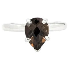 Graceful Smoky Quartz Solitaire Ring in 14k White Gold