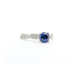 Refined Blue Sapphire & Diamond Ring in 14k White Gold