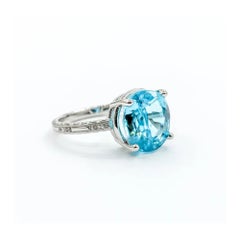 Blue Zircon & Diamond Ring in 18k White Gold