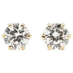 Orecchini a bottone con diamante rotondo da 1,00 CTW incastonati a sei griffe in oro giallo 14K