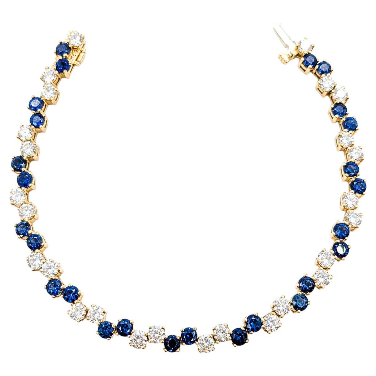 Bracelet « tennis » en saphir et diamants de 9,36 carats, en or jaune 14 carats en vente