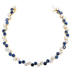 Bracelet « tennis » en saphir et diamants de 9,36 carats, en or jaune 14 carats