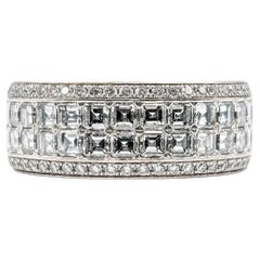1.80 CTW Square and Round Diamond Wide Bridal Ring in 18K White Gold