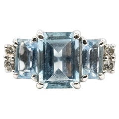 1.56 CTW Aquamarine and Diamond Three-Stone Ring in 14K White Gold