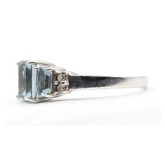 1.56 CTW Aquamarine and Diamond Three-Stone Ring in 14K White Gold