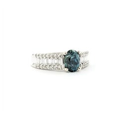 Luminous Montana Sapphire & Diamond Ring in 14k White Gold- GIA 2235218253