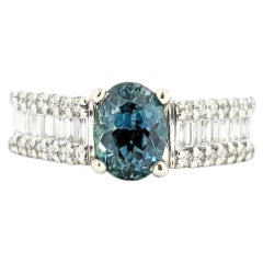 Luminous Montana Sapphire & Diamond Ring in 14k White Gold- GIA 2235218253