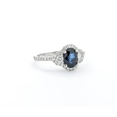 Blue Sapphire & Diamond Ring in 14k White Gold