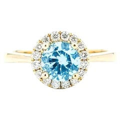 Blue Zircon & Diamond Ring in 14k Yellow Gold