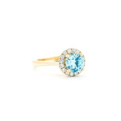 Blue Zircon & Diamond Ring in 14k Yellow Gold