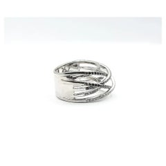 18K White Gold Six-Row Black and White Diamond Crossover Ring