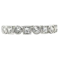 14K White Gold Stackable Band with Round & Princess Cut Diamonds