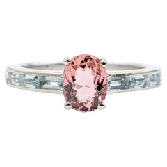 Pink Tourmaline & Aquamarine Ring in 14k White Gold