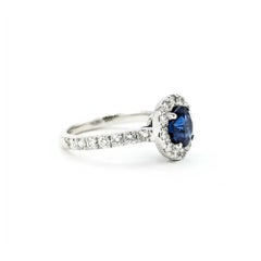 Radiant GIA Sapphire & Diamond Ring in 14k White Gold