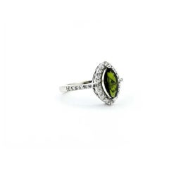 Green Tourmaline & Diamond Halo Ring in 14k White Gold