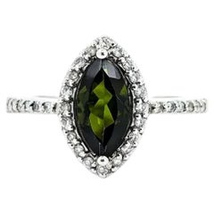 Green Tourmaline & Diamond Halo Ring in 14k White Gold