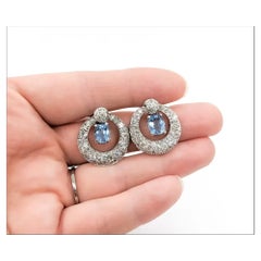 Pendientes Gota Aguamarina y Diamante Platino y Oro Blanco 14k